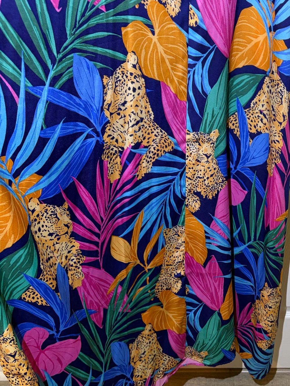 Van Winkle Tropical Palm Leaf & Leopards Silky Sexy Slip Dress With Pockets. XL - Picture 2 of 11